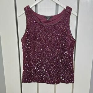 Karen Kane Purple Sequin Beaded Sparkly Silk Tank Top‎ Medium Fairy Whimsigoth